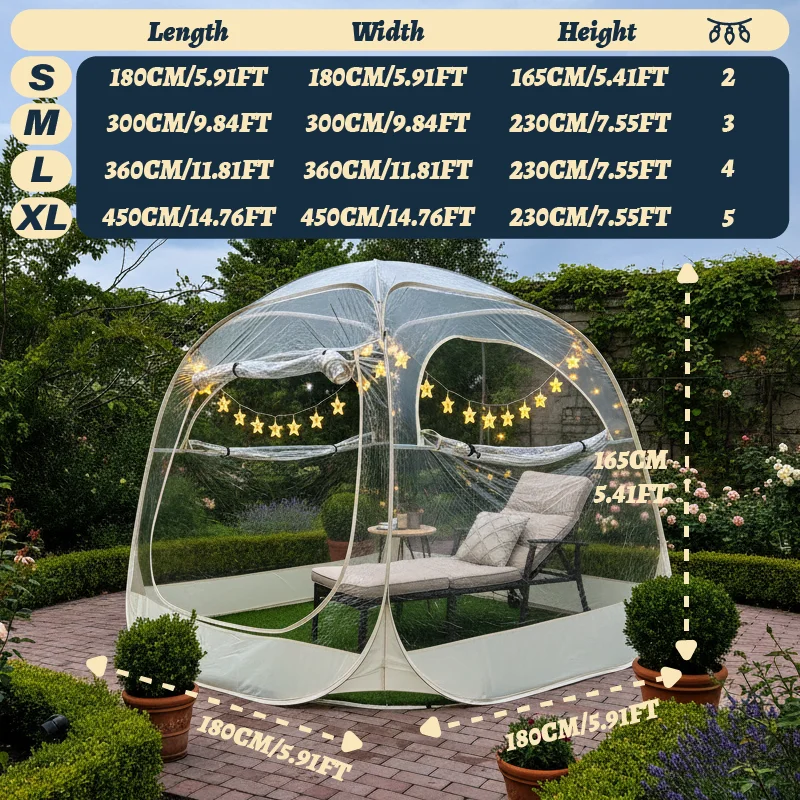 

Quick-Set Bubble Tent Camping Pod Windproof Cold-Resistant PVC Outdoor Shelter with String Lights for Nighttime Ambiance