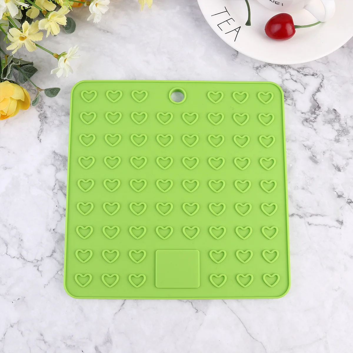

3 pcs Resistant Heart Design Drain Pad For Table For Kitchen Sink Tableware Mat Dishwasher Silicone Mat Safe Green