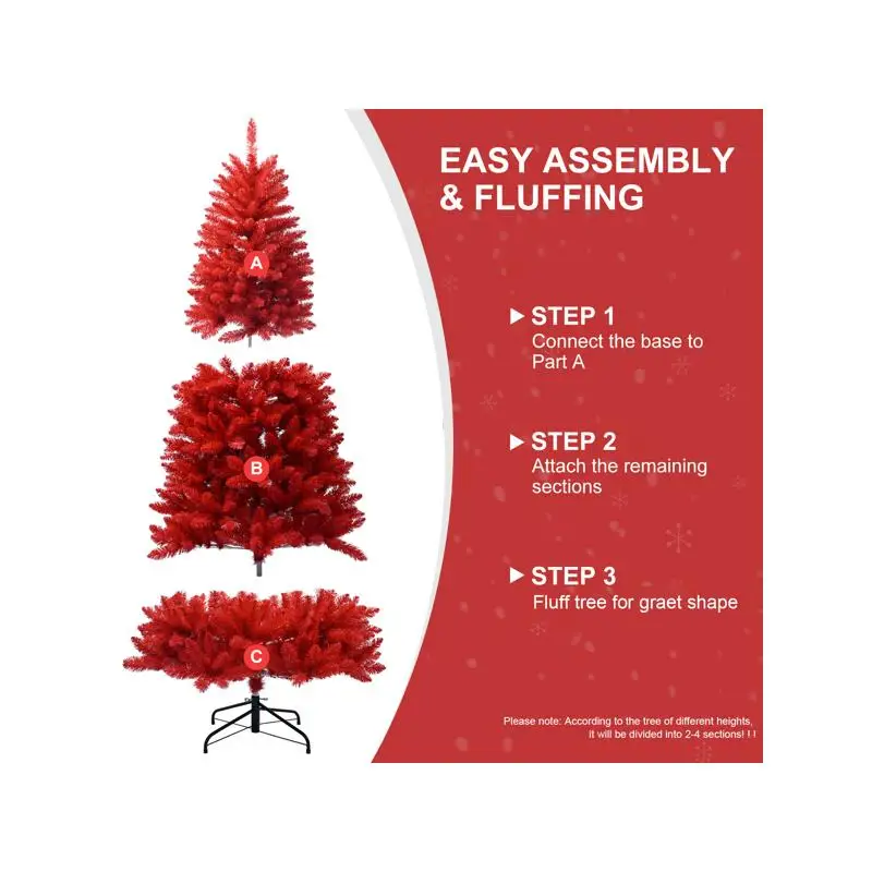 شجرة عيد الميلاد البلاستيكية الحمراء النقية، 1066 نصائح، فروع مفصلية لسهولة الإعداد، حامل معدني ثابت، ديكور عطلة جريئة #5