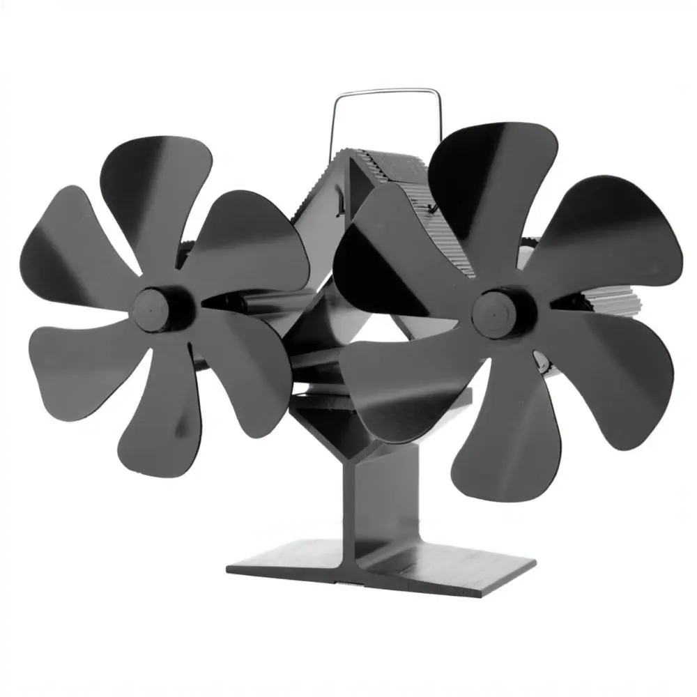 Modern Heat Powered Stove Fan Dual Head Blades Thermal Power Circulation For Wood Burning Fireplace Indoor Heater