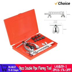 9pcs Double Pipe Flaring Tool Kit Set Tube Bender Pipe Repair Mechanic Brake Plumber Aluminium Copper Brass Flares