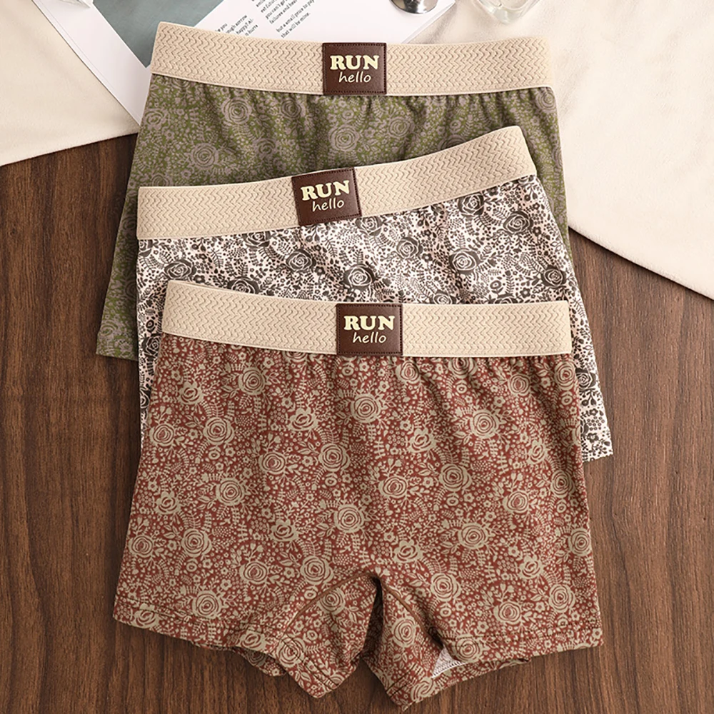 

3PCS/Pack Autumn Winter Cotton Vintage Rose Print Panties for Women Antibacterial Breathable Crotch Underwear Cozy Soft Lingerie