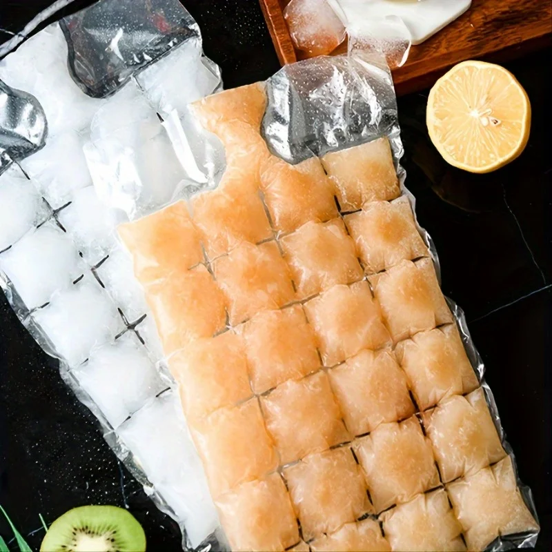 20pcs Disposable Ice Cube Bag 24 Grids Plastic Self-sealing Freezer Cocktail Cooling Bag Wine Cocktail Whiskey Ice Cubes