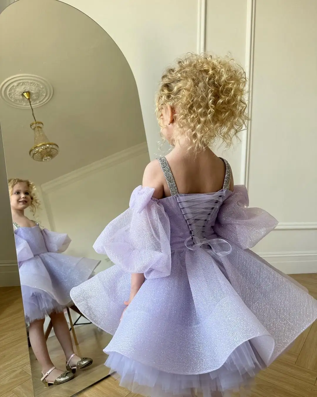 Lovely Lavender Flower Girl Dress Elegant Lilac Rustic Lace Tulle Princess Kids Birthday Gift First Communion Gowns Evening