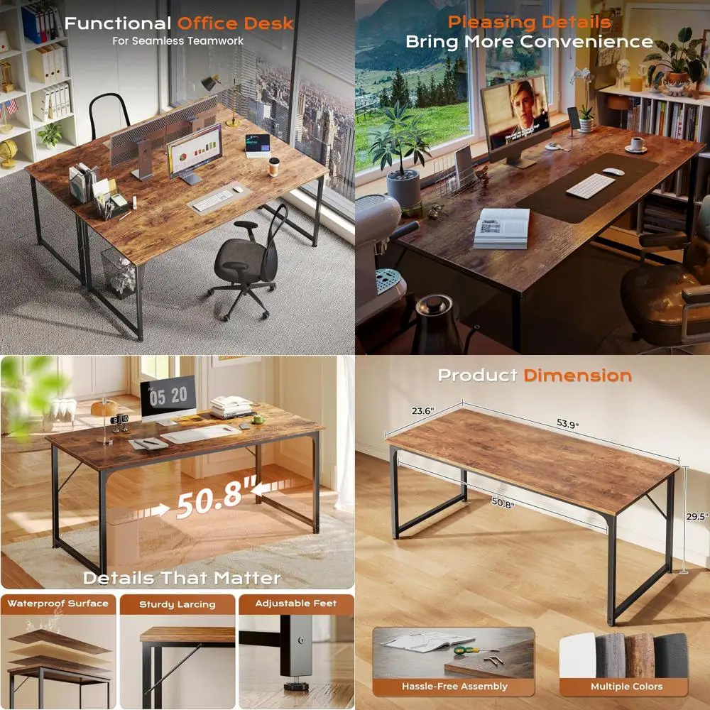 

Металлический стол 24 x 55 дюймов в деревенском стиле, коричневый - с глубокой столешницей для игр, офиса, учебы, домашнего использования