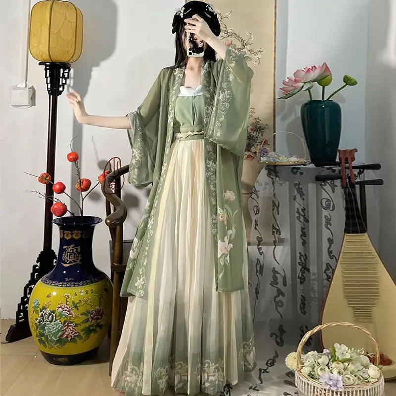 Hanfu Dress Women Chinese Traditional Cosplay Costume Ancient Song Dynasty Hanfu Dress Spring Summer 3pcs Green Sets