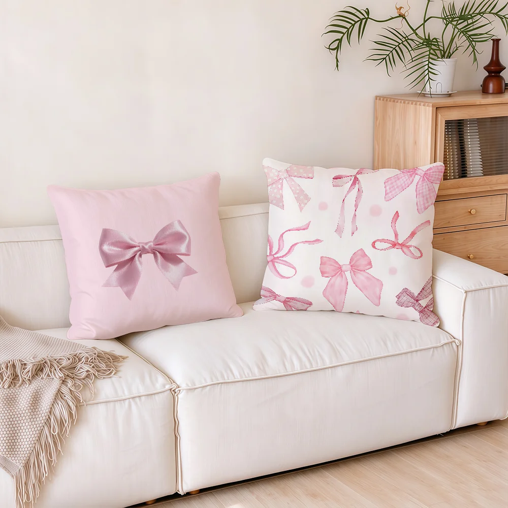 Pink Bow Girly Cute cushion cover Square Office Bedroom Headboard Sofa Living Room Backrest Cushions Sleeping