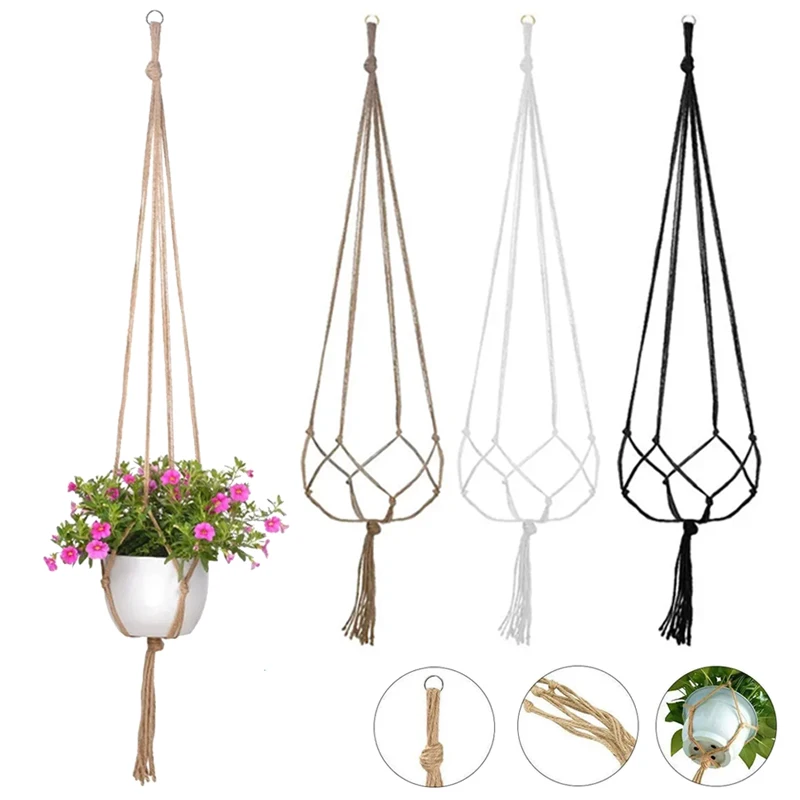 Macrame Handmade Plant Hanger Basket Flowerpot Holder Balcony Hanging Decoration Knotted Lifting Rope Garden Supplie (Only Rope)