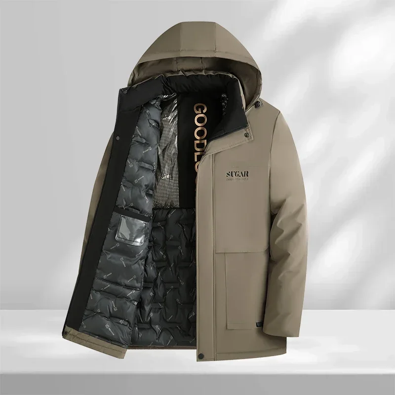 

Мужские уличные куртки для среднего возраста, деловая утолщенная зимняя теплая куртка на хлопковой подкладке, осенне-зимняя ветровка, термопальто