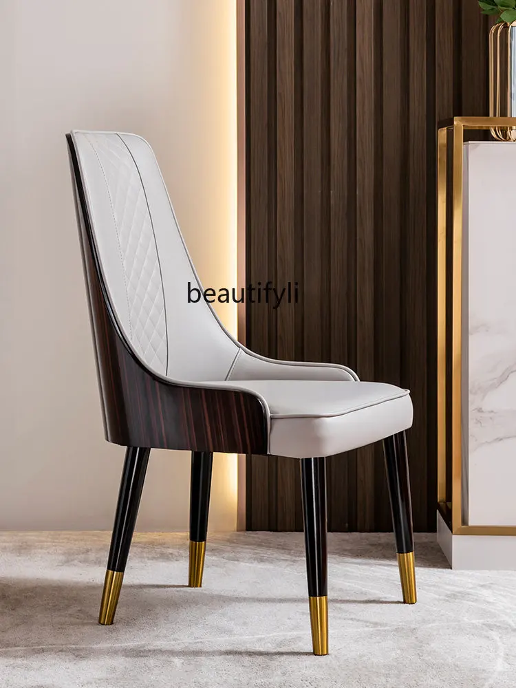 Light Luxury Solid Wood Dining Chair Home Italian Genuine Leather Sales Department Model Room High-End Conference Chair