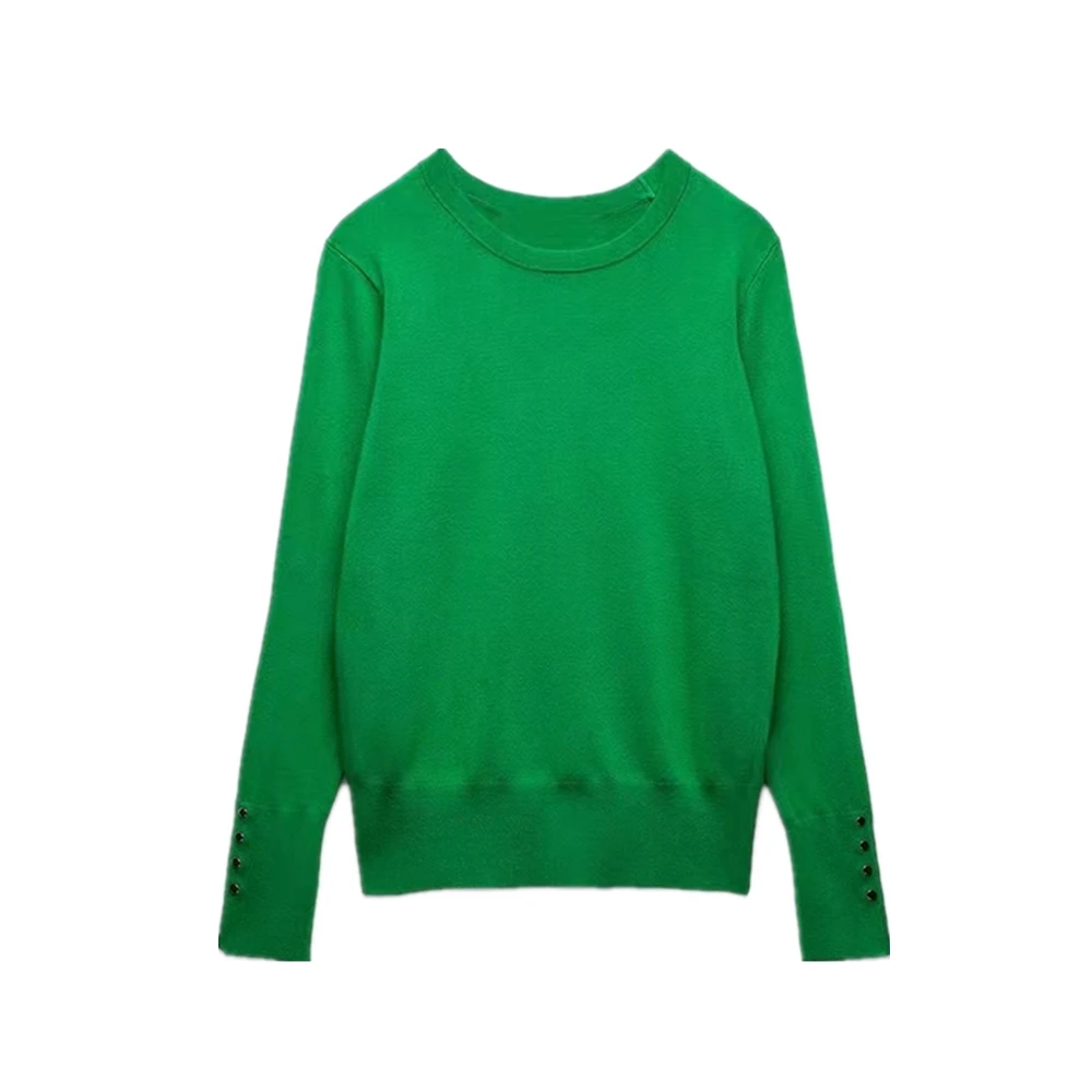 KEYANKETIAN Women\'s O-Necked Long Sleeves With Buttons Pullover Sweater Female Casual Solid High-Stretch Shirts Chic Ladies Top
