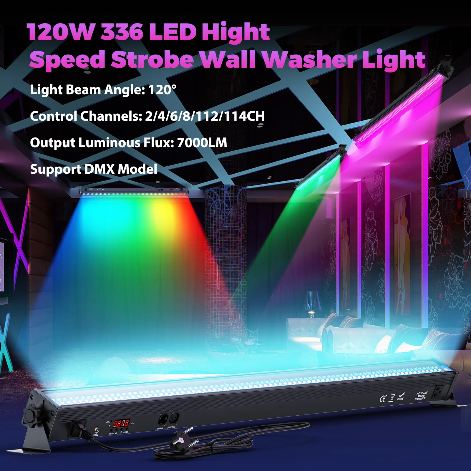U'King 1/2 قطعة 120 واط جدار غسل ضوء بار RGB 336 المصابيح أضواء للمسرح 7000lm أضواء غسالة الجدار للمنزل ملهى ليلي حفل زفاف العرض #3