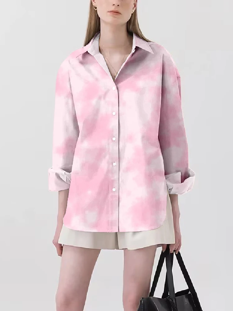 Outdoor Casual Women's Shirt Jacket Simple Tie-Dye Style Lapel Long Sleeve Shirt Casual Fashion Shirt Suitable For All Occasions