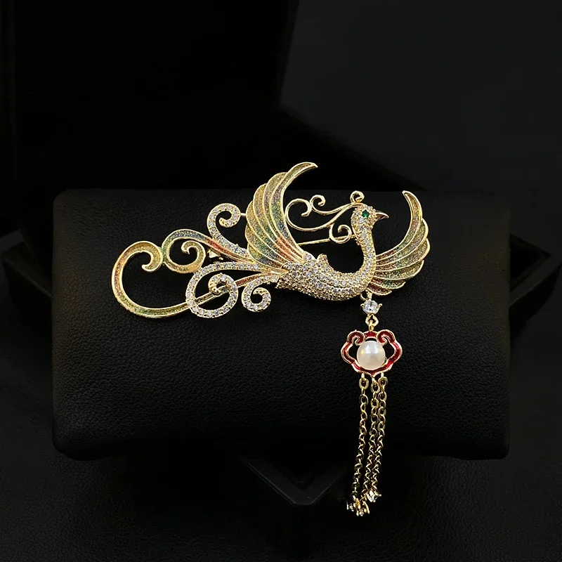 Personalized Design Phoenix Brooch High-End Suit Accessories Colorful Corsage Animal Pin Decoration Women Pearl Jewelry 5131