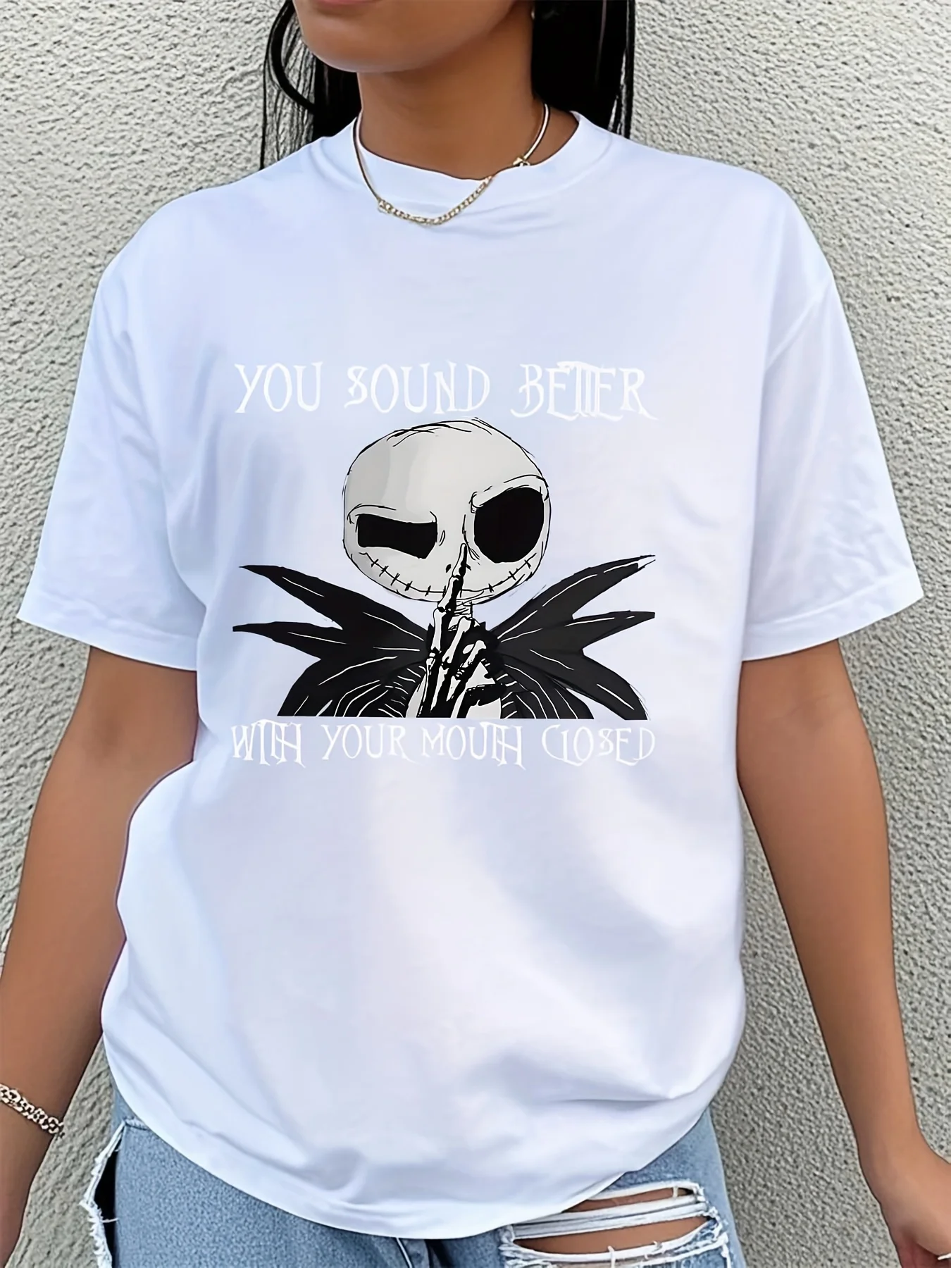 

Nightmare Before Christmas T-shirt - Jack and Sally Cartoon, Skeleton Men's and Women's Short Sleeve Casual Print