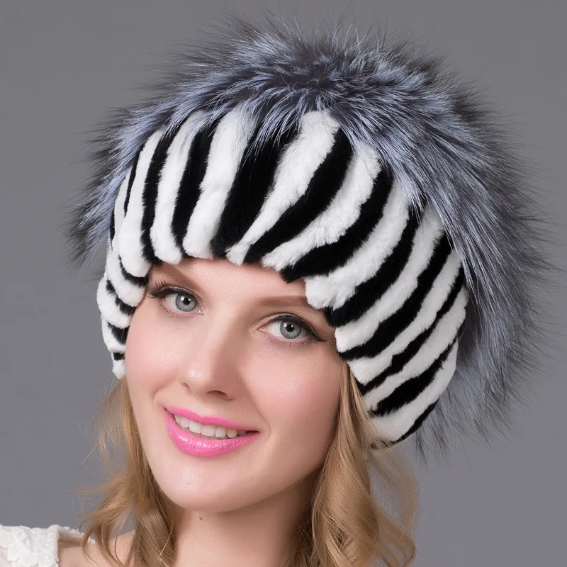 

Otter Rabbit Fur Woven Women's Real Fur Hat, Warm and Thickened Autumn and Winter Women's Fox Fur Knitted Hat, Foreign Trade