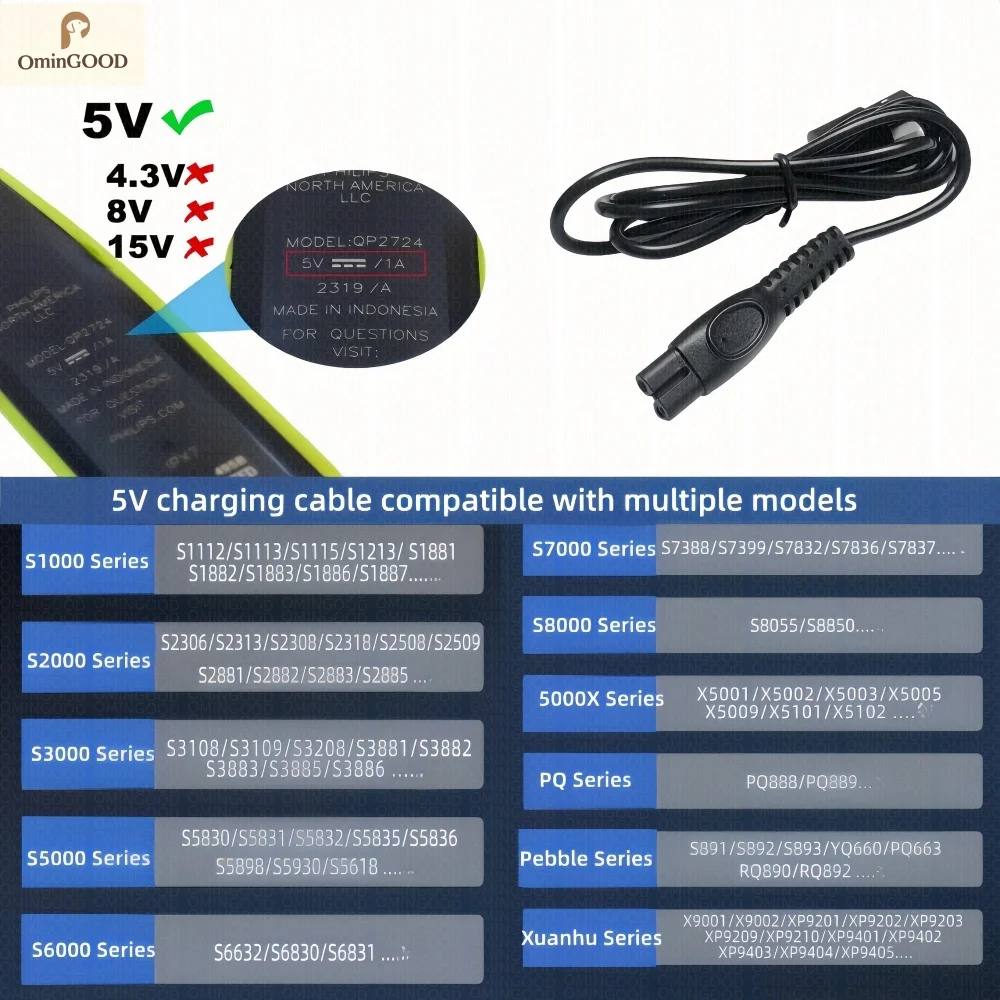 NOVO Cabo Carregador para Barbeador Philips |   Compatível com MG9520/50 MG7910/49 MG5910/49 PQ888 PQ889 S1112 S1118 QP2724/90 QP2834/70 S2313 X