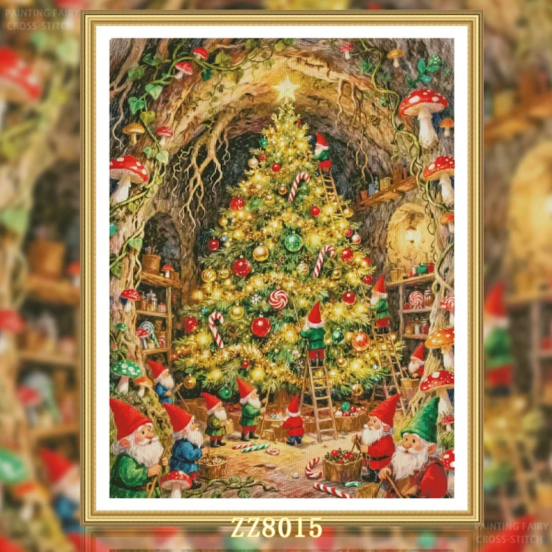 11CT 14CT 16CT DIY Stamped Cross Stitch Kit with Printed Canvas and Cotton Threads Embroidery Needlework S[ZZ8015-Elf Christmas]