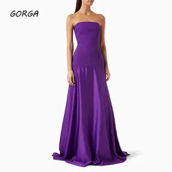 GORGA Simple Purple Strapless Satin Mermaid 2024 Slim Crepe Backless Sleeveless Ocassion Gown Floor-Length Formal Evening Dress