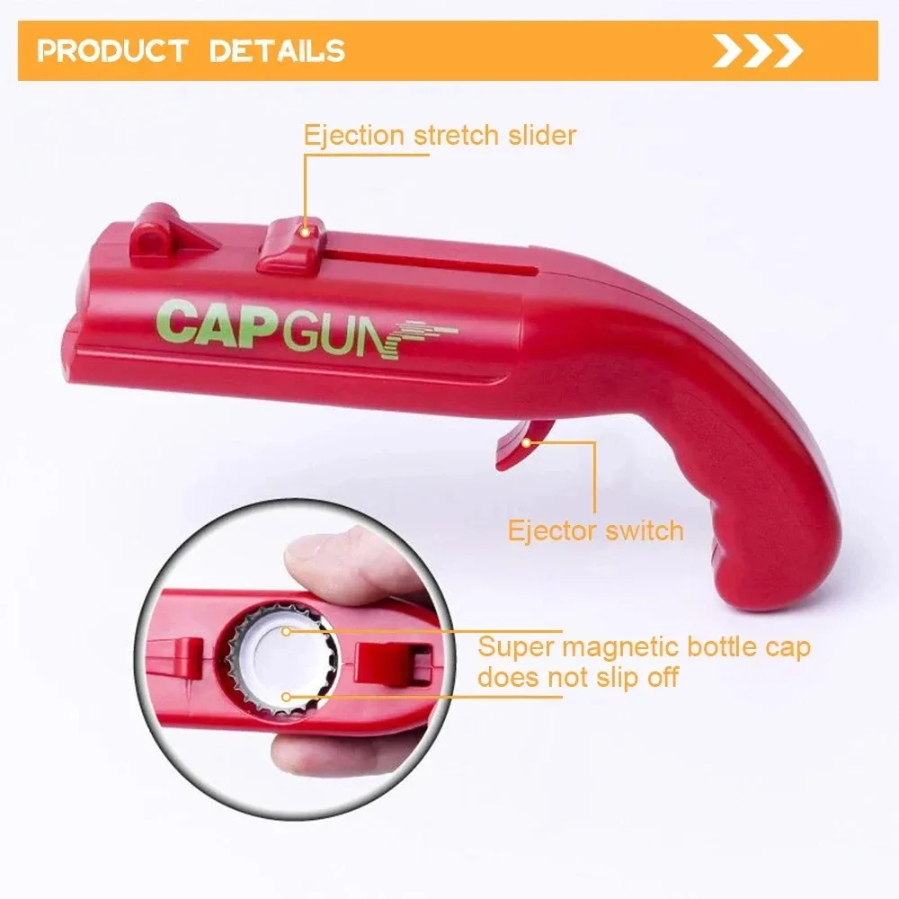 Portable Cap Gun Creative Flying Cap Launcher Bottle Beer Opener Bar Tool Drink Opening Gun Shaped Bottle Lids Bottle Opener