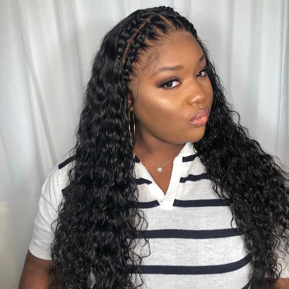 Hd Lace Frontal Wig Human Hair Pre Plucked - 18インチ、30インチ、42インチのカーリーウィッグ。深めのウェーブで、レースフロント付き。180%の密度で、接着剤不要、あらかじめ漂白された結び目。13x4、13x6、360HD透明レース。ブラジル産の人毛を使用し、女性向けに前髪部分をあらかじめ処理済み。