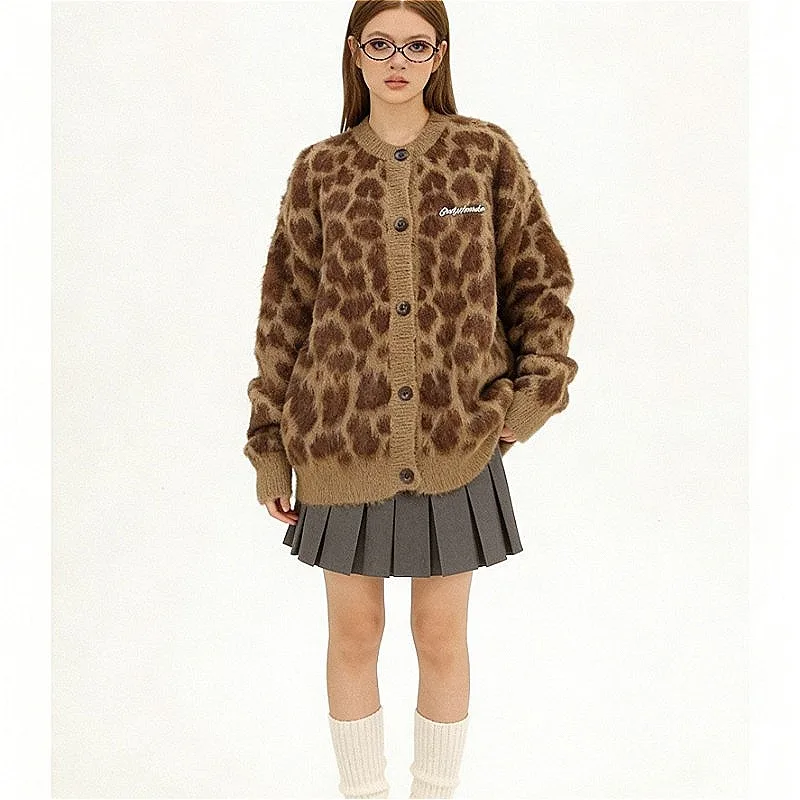 Fashionable and simple bestseller cardigan women's streetwear, retro and sweet round-neck casual knitted oversized sweater top