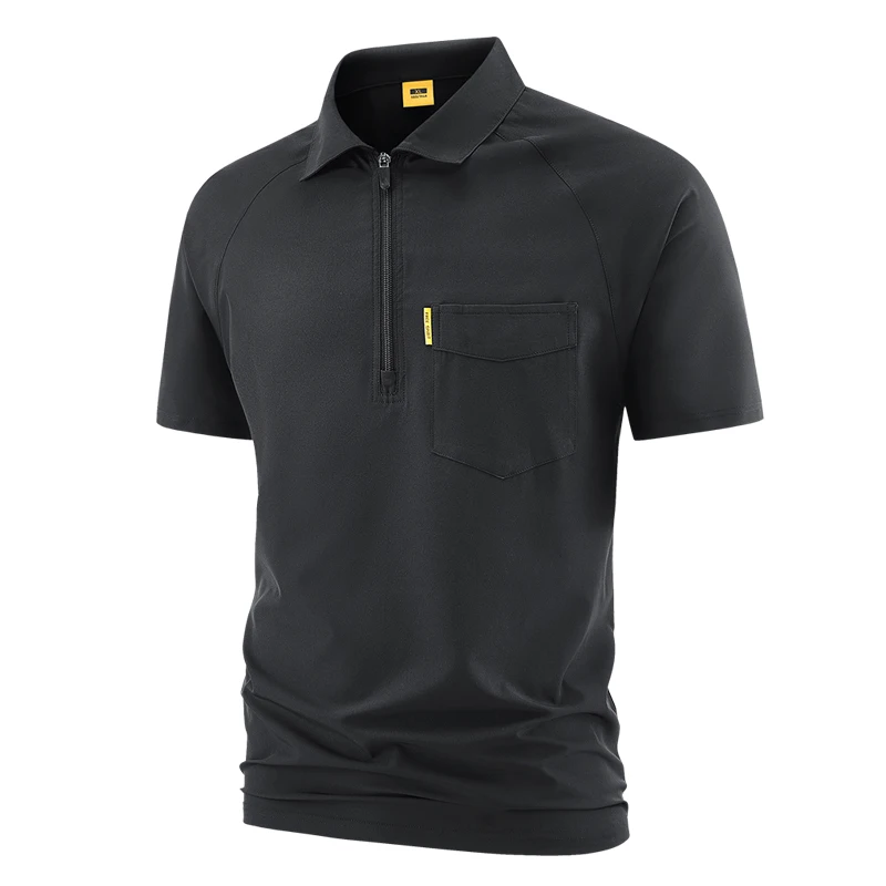Men's Short Sleeve Polo Shirt Men Tactical Work T-shirt with Pocket Outdoor Quick Dry Fishing Sports Golf Zipper Polo Shirt Tops