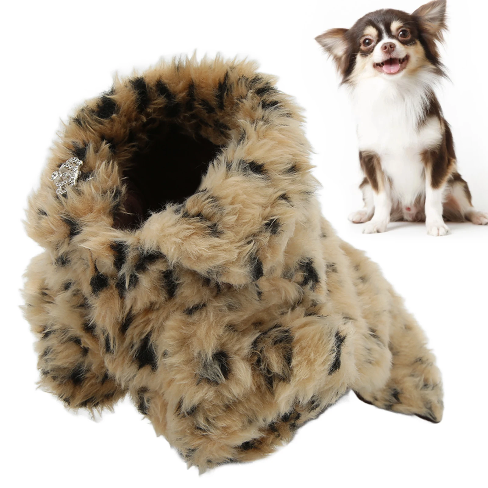 Pet Leopard Print Cloak Cute Retro Stylish Puppy Plush Jacket For Autumn And Winter