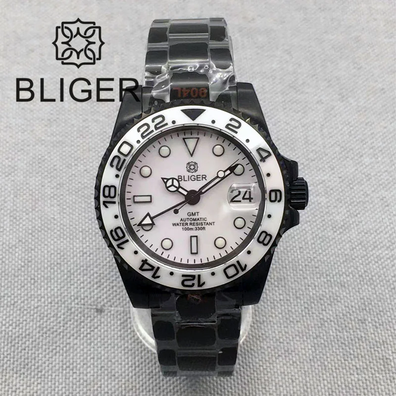 

BLIGER 40mm Mechanical Wristwatch NH34 DG3804 GMT Automatic Watch For Men Sapphire Glass White Dial Ceramic Bezel Reloj Hombre