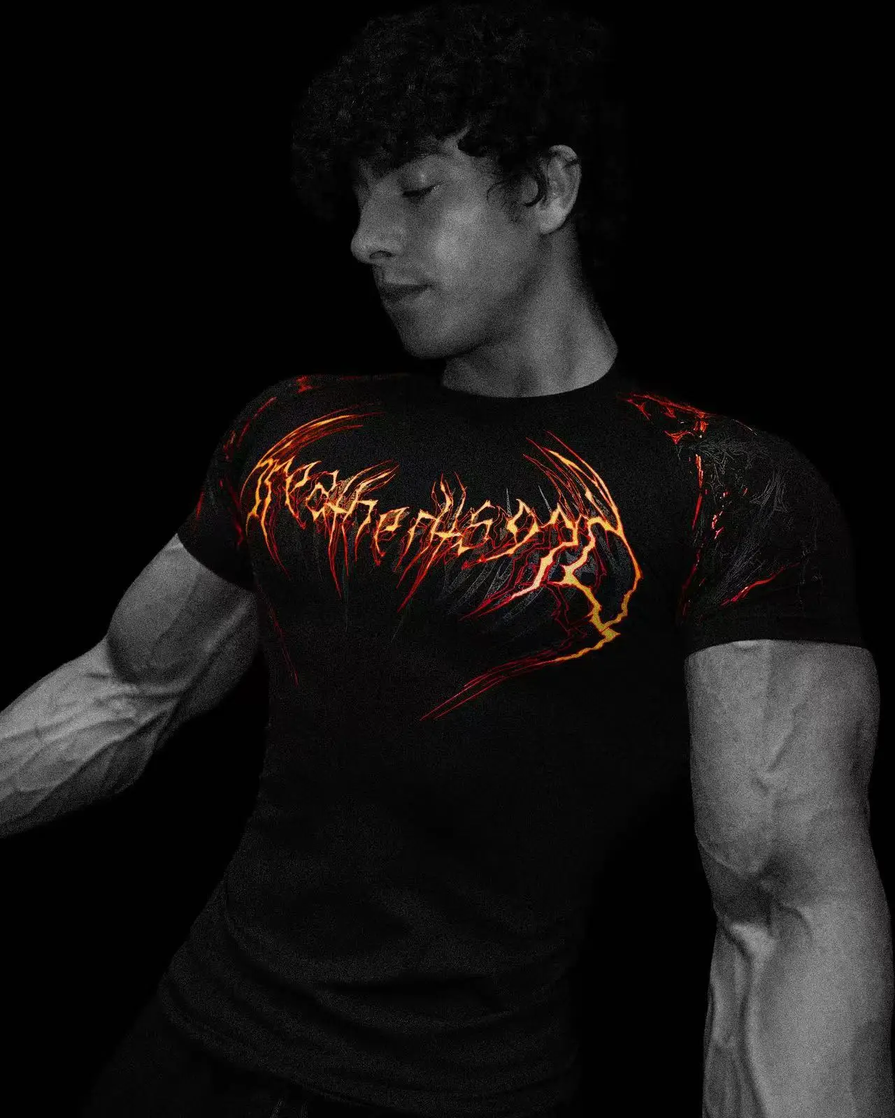 Advanced New Night Monster Gothic Style Abstract Art Muscle Totem Strength Men's Dark Functional Short Sleeve Running T-shirt image 5