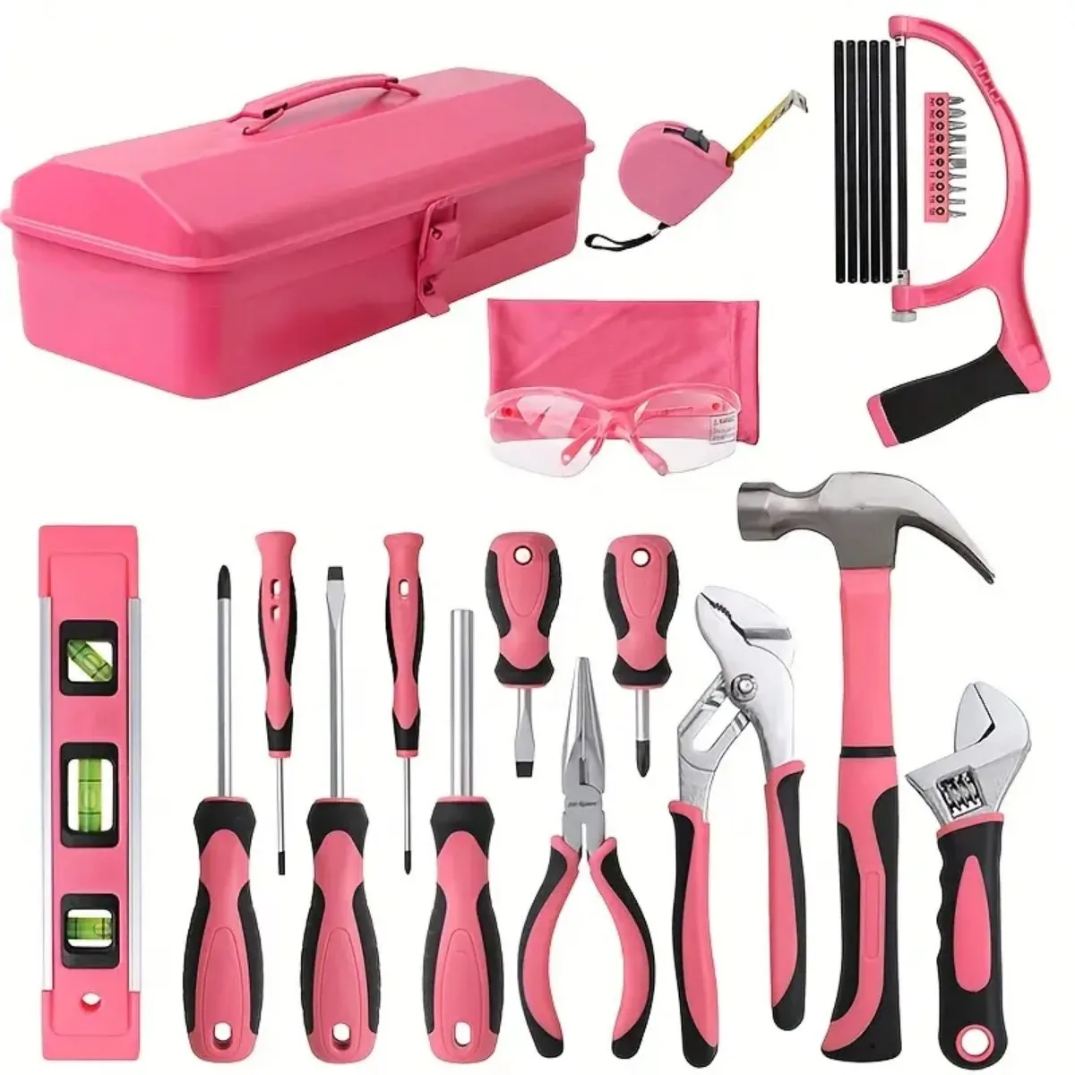 32Pcs Kotak Peralatan Pink untuk Wanita, Kotak Peralatan Tangan - Satu Set Peralatan DIY Rumah Tangga Universal. Peralatan Tangan Logam Tahan Lama untuk Wanita