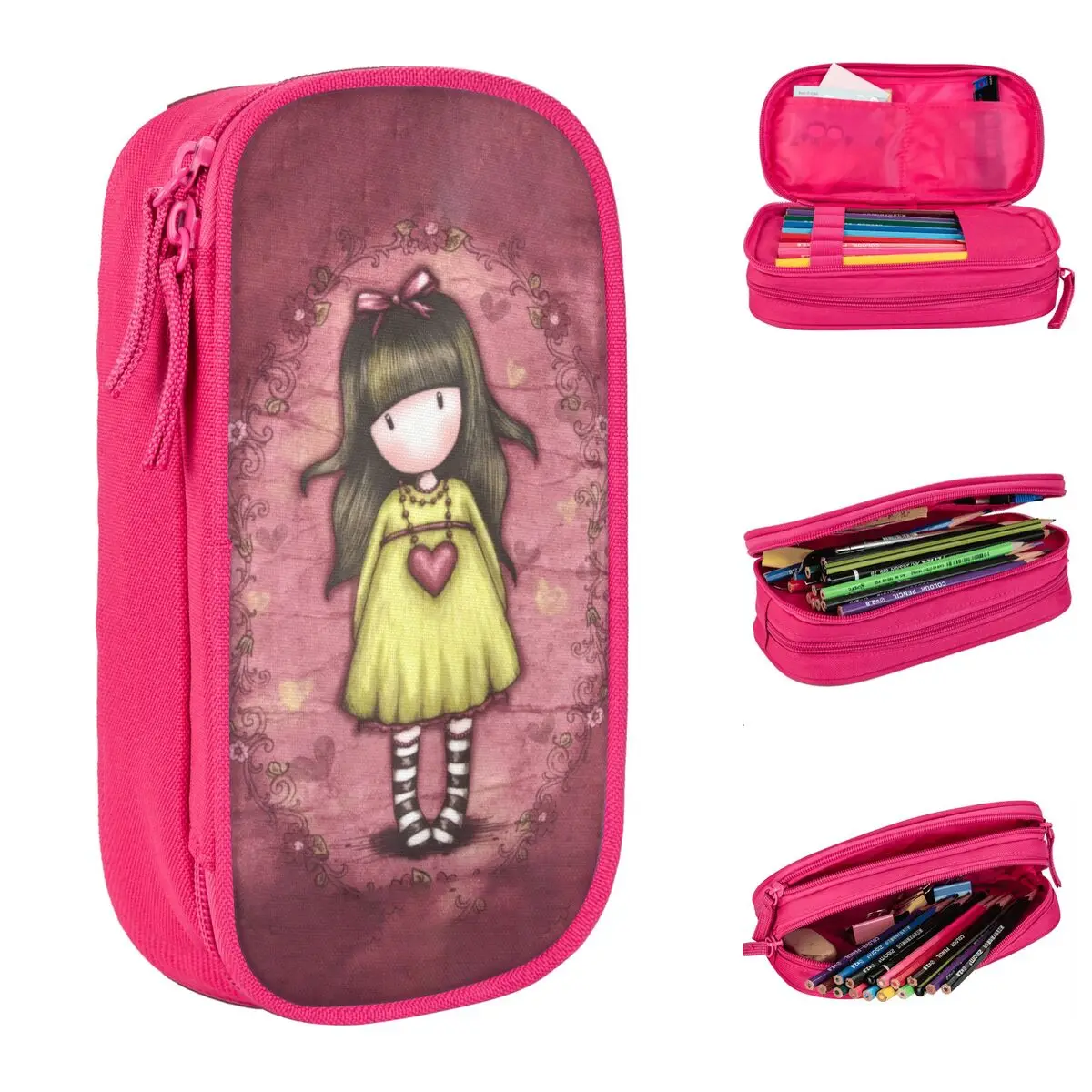 San Toroes Gorjuss Doll Pencil Cases Fun Art Cute Cartoon Pen Holder Bag Kids Large Storage School Supplies Gift Pencil Box