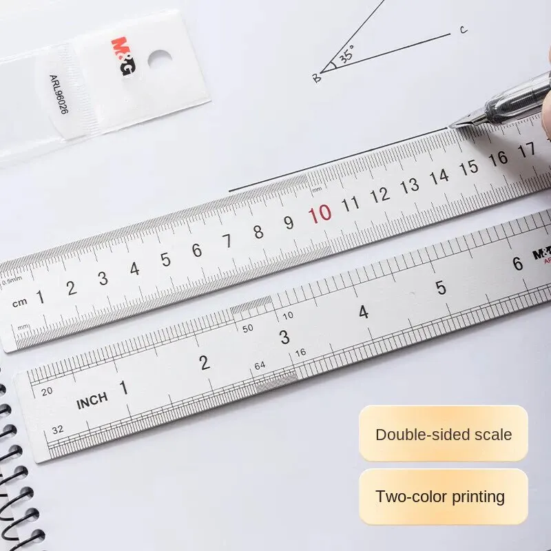 M&G Stationery 20cm Aluminum Alloy Ruler Measuring Drawing Scale Ruler Two-way Scale Office Supplies School Stationery