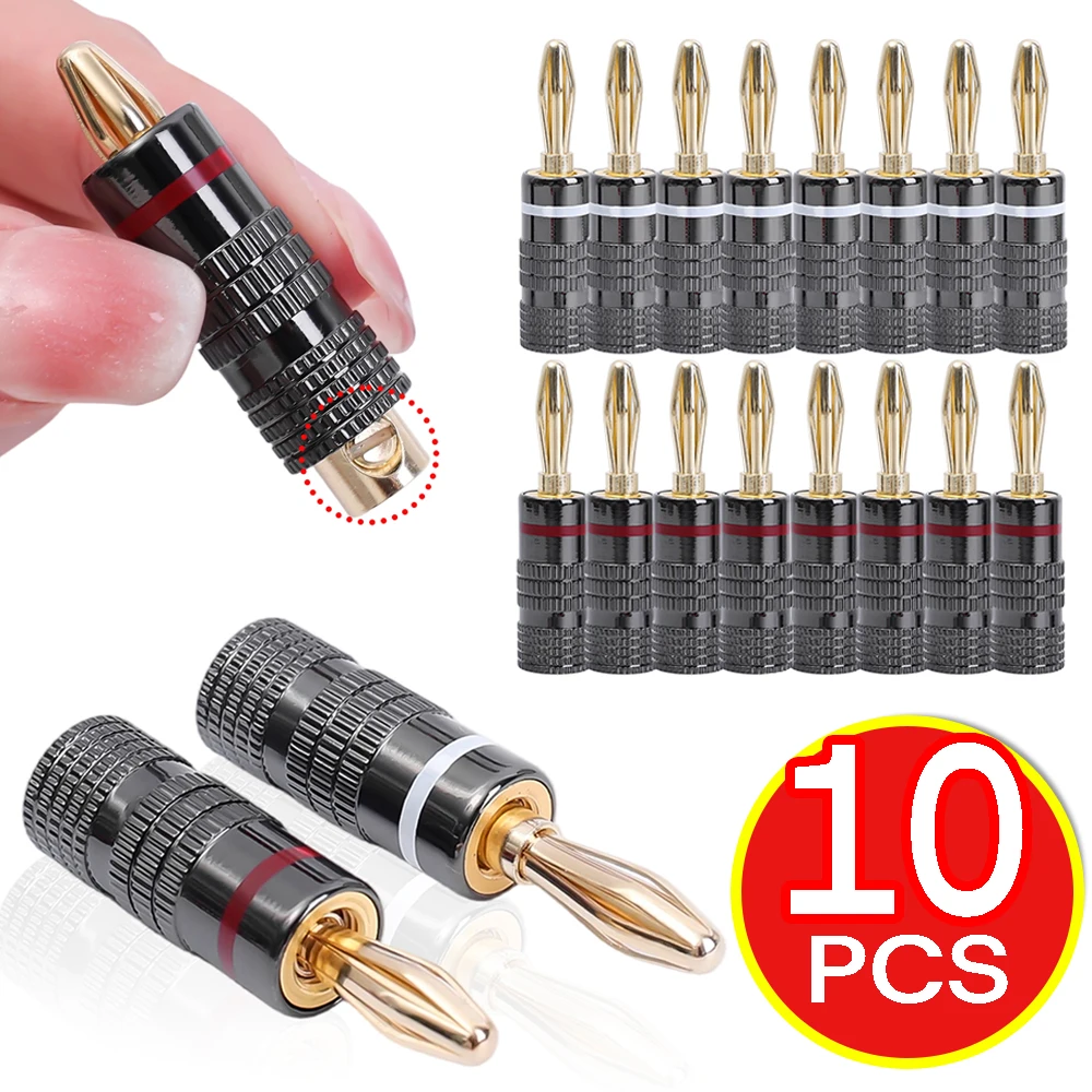 

1-10 шт. 24K позолоченные 4-мм банановые разъемы (штекеры) нового поколения цвета оружейной стали с винтовым фиксатором для аудиоразъемов и динамиков