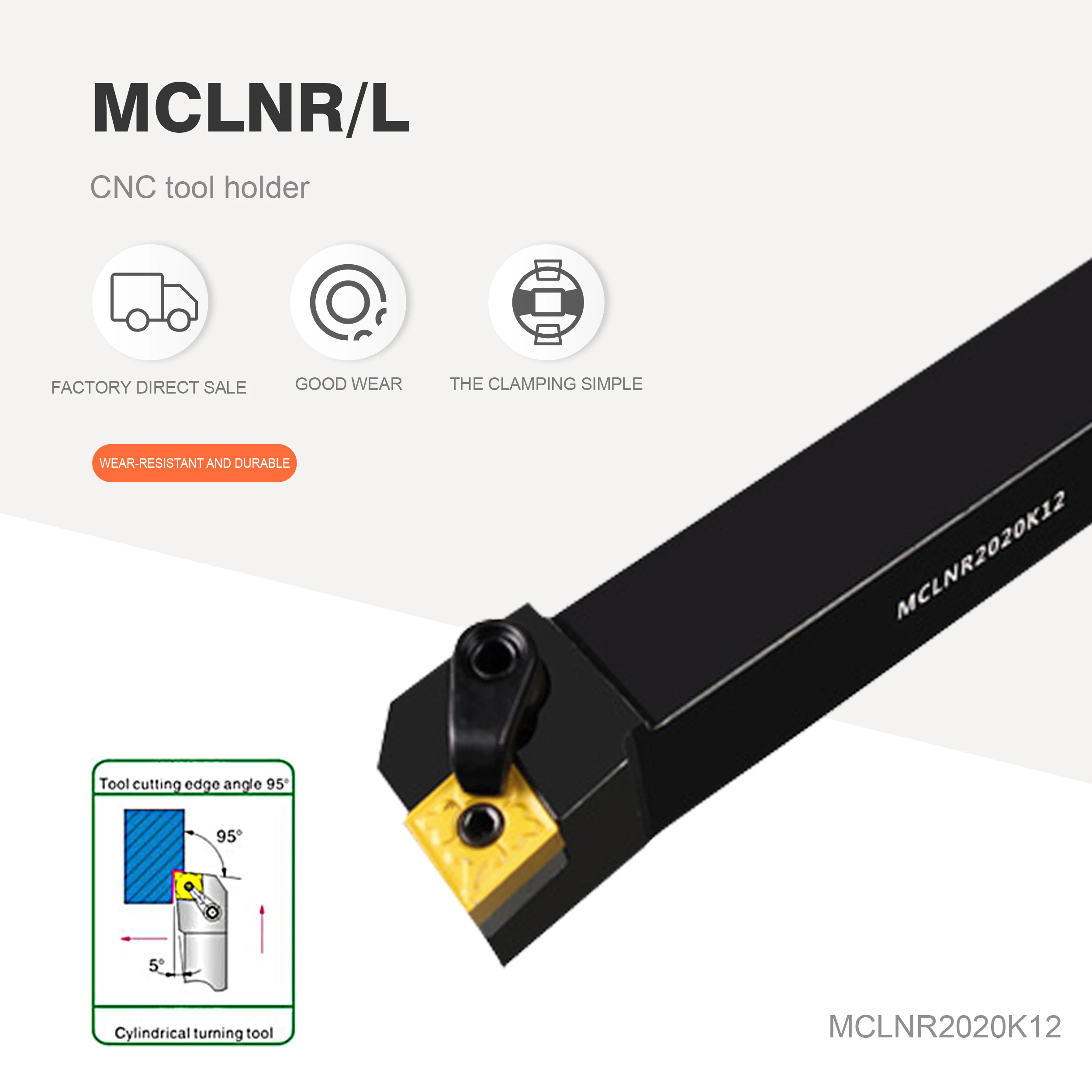 EXTERNAL TURNING TOOL HOLDER KIT MCLNR1616H12 MCLNR2020K12 MCLNR2525M12 , CNMG CARBIDE INSERTS FOR LATHE, 1 SET