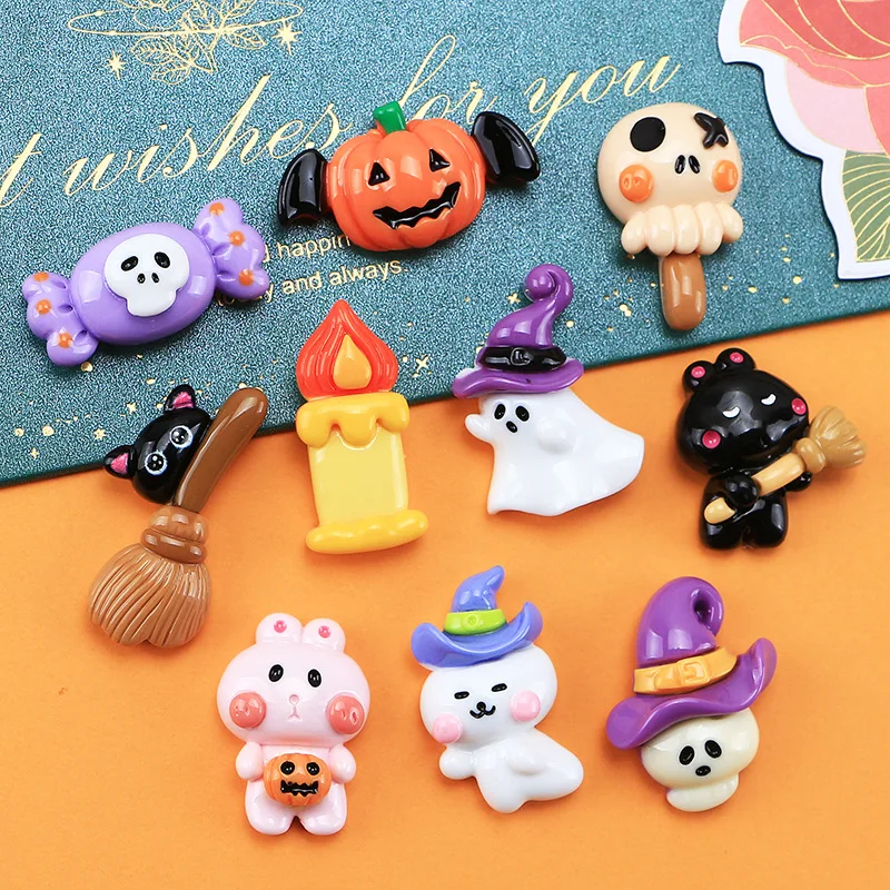 10 Pcs New Cute Mini Cartoon Halloween Candy Skull Flatback Resin Cabochons Scrapbook Diy Jewellery Decor Crafts Accessories