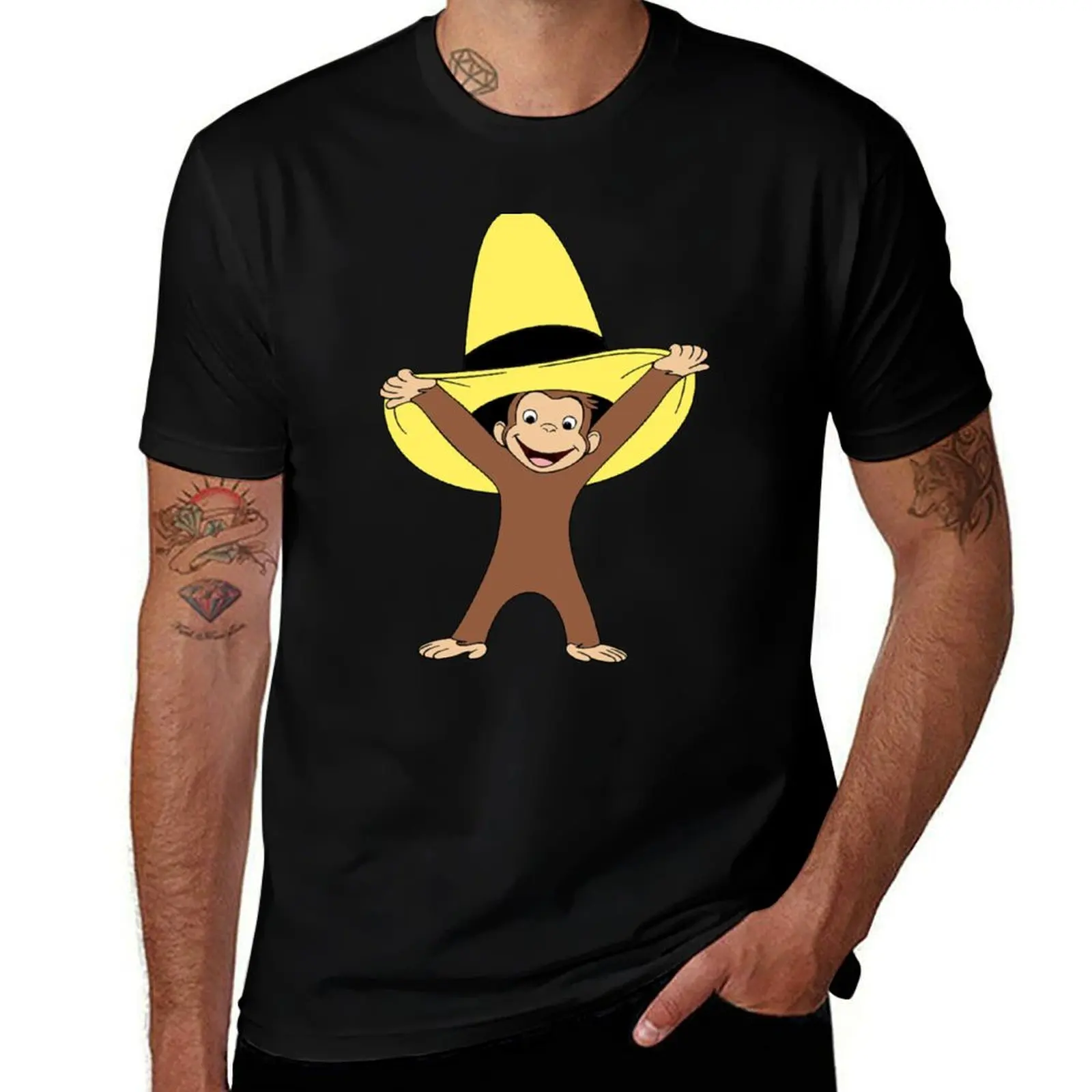 Curious George and the big yellow hat T-Shirt t shirts for man cotton essential t shirt t shirts for man cotton soft T-Shirt