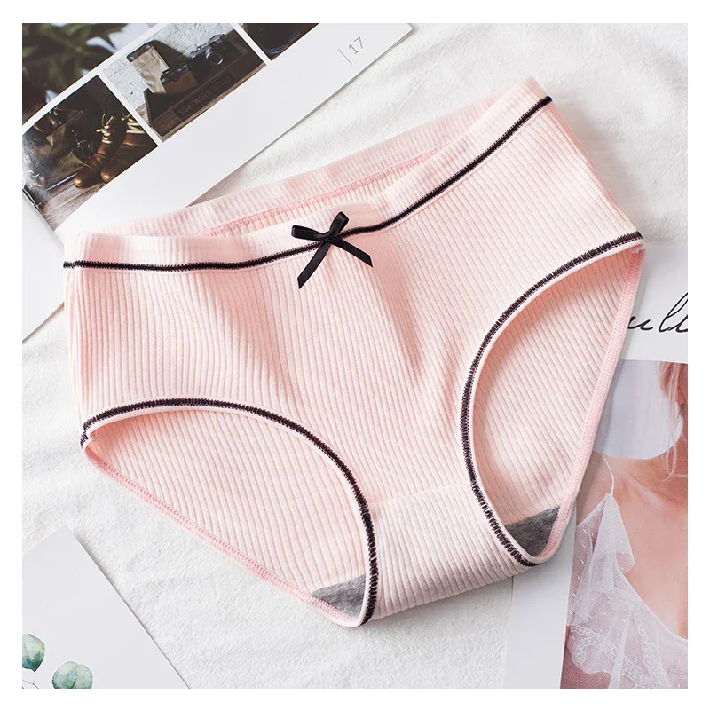 Panties for Woman Cotton Sexy Fashion Briefs Solid Color knickers Girl Bow Underpants Underwear Lingerie 3 Pcs/set