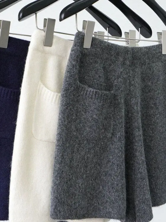 

Вязаные широкие брюки для женщин, свободный крой, осень-зима, новинка, с высокой талией, повседневные, однотонные, из полиэфирного волокна