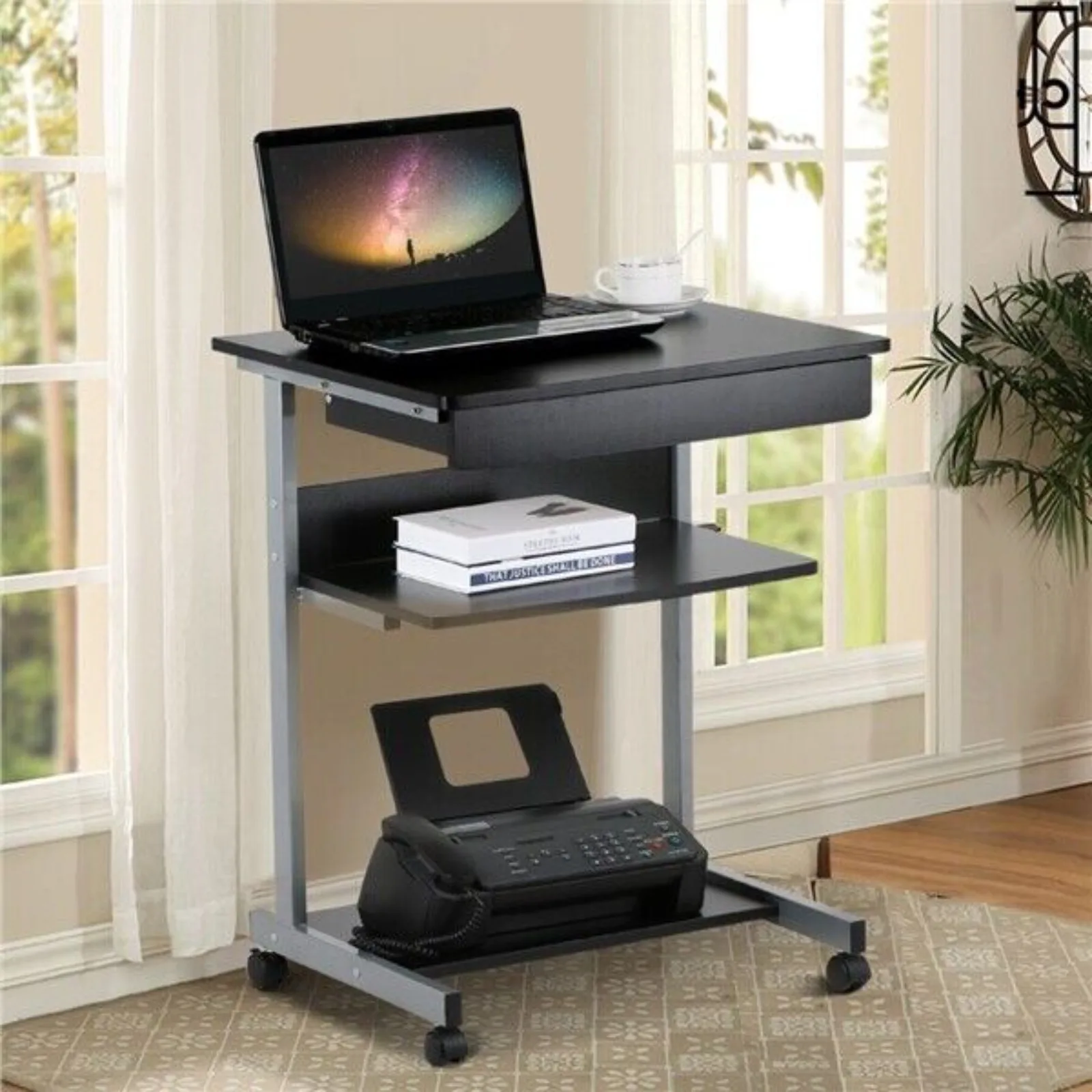 Rolling Computer Desk Workstation Writing Table w/Printer Shelf Small Space New United States