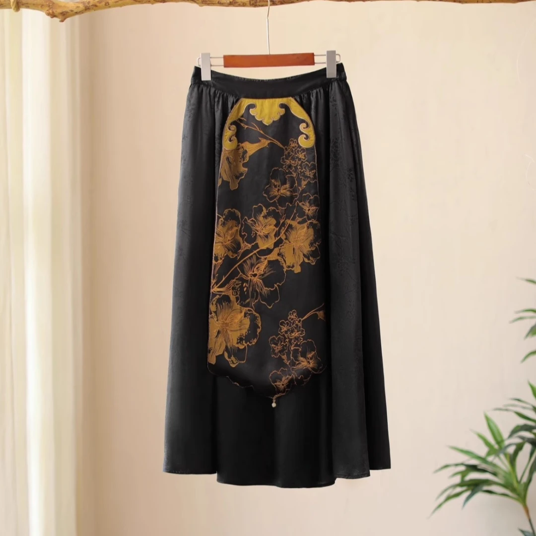 

luxury women's skirts Vintage embroidery Black Horse Face Skirt Ethnic style jacquard weave long skirt vest skirt Ladies Clothes