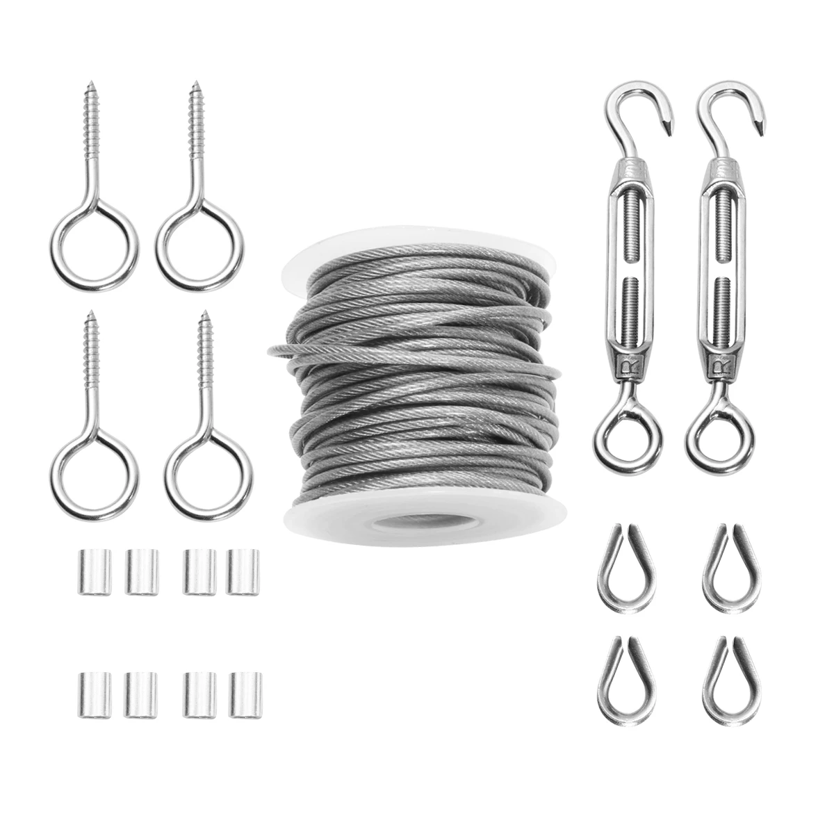

19pcs Stainless Steel Wire Rope Kit 15M Nylon Coated 304 Steel Cable Adjustable Turnbuckle Tensioner Aluminum Crimp Loops