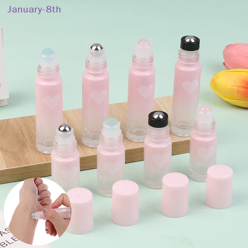 Thick Glass Roll On Bottles 5/10ml Gradient Color Empty Bottle Roller Ball Bottle For Essential Oil Travel Kit Love Shape Pink