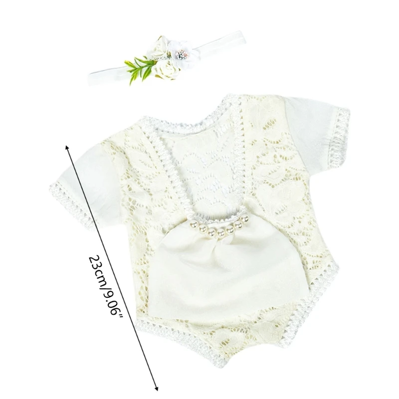 N80C atrezos para fotografía bebés recién nacidos, pelele encaje para niñas, mono, conjunto diadema, trajes