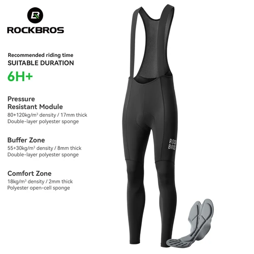 Imagen 2 del producto Pantalones con pechera de ciclismo ROCKBROS, pantalones cómodos de alta elasticidad para bicicleta para hombre, medias transpirables de secado rápido para exteriores, pantalones con pechera reflectantes