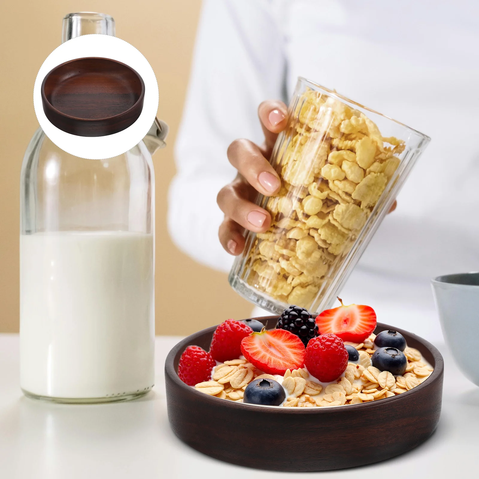 

Wooden Salad 7.86'' Round Acacia Wood Serving Bowl For Fruit Snacks Popcorn Salads Large Multipurpose Kitchen Dining