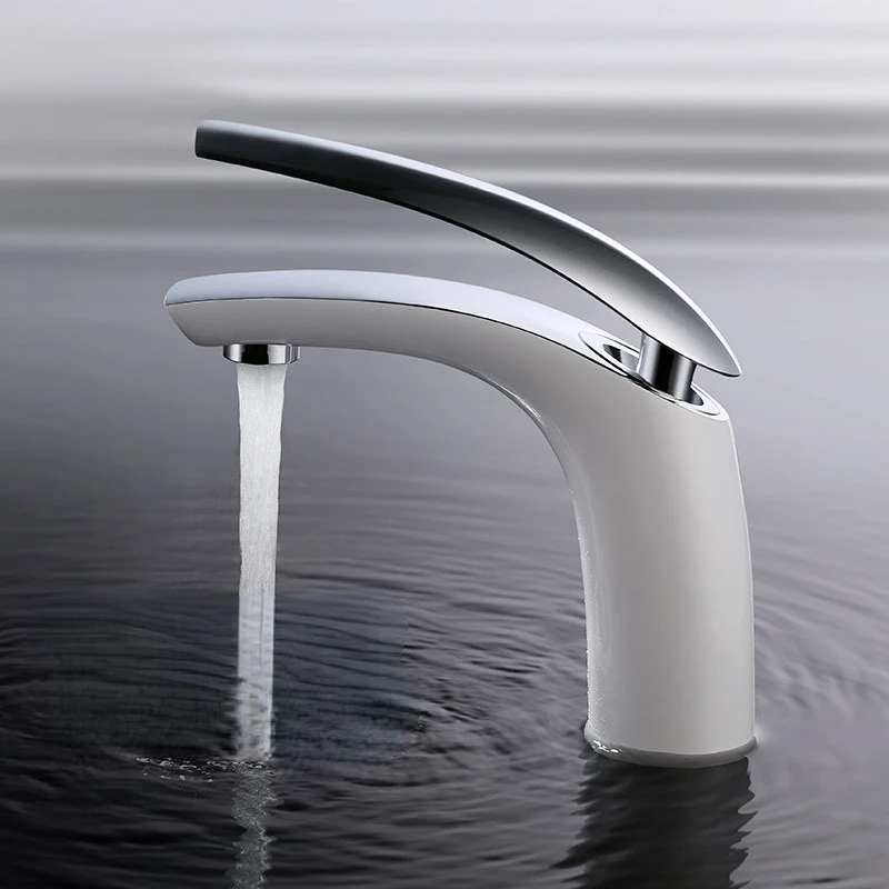 

All Copper Hot And Cold Washbasin Faucet White Bathroom Single Hole Handle Mixing