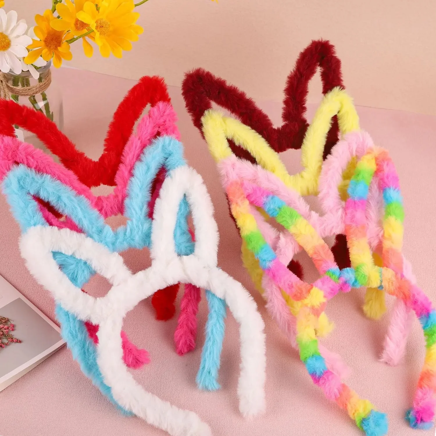 

2026 Rabbit ears Headband Decorations,Easter Fuzzy Rabbit Ears Costume For Kids Adult Cosplay Party girls headband kids