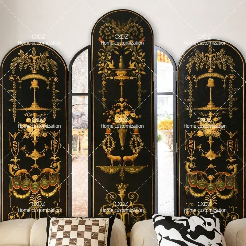 European Retro Living Room Screen Oil Painting Old Folding Entrance Blocking Mobile Partition Custom Paint