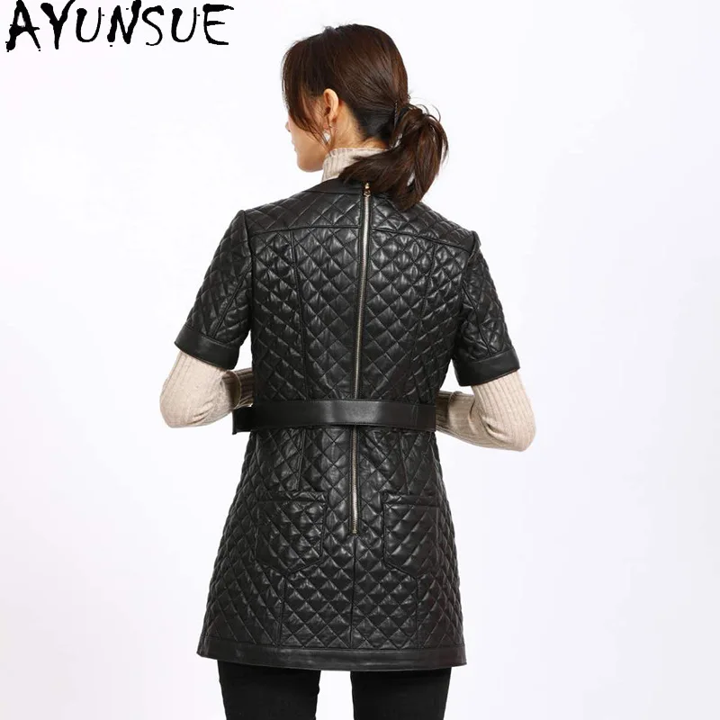 AYUNSUE จริงหนังแจ็คเก็ตผู้หญิง 2025 ความยาวกลาง Sheepskin สตรีเสื้อฤดูใบไม้ผลิฤดูใบไม้ร่วงเสื้อผ้าแขนสั้น Jaqueta De Couro